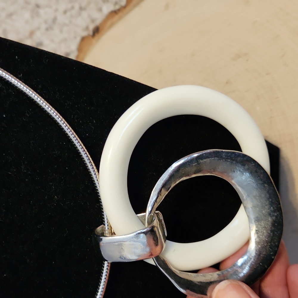 Chico's Silver & White Circle Statement Necklace - image 3